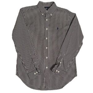 RALPH LAUREN Men's Classic Fit Purple & White Striped Long Sleeve Dress Shirt